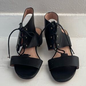 Topshop Black Lace-Up Block Heel Sandals